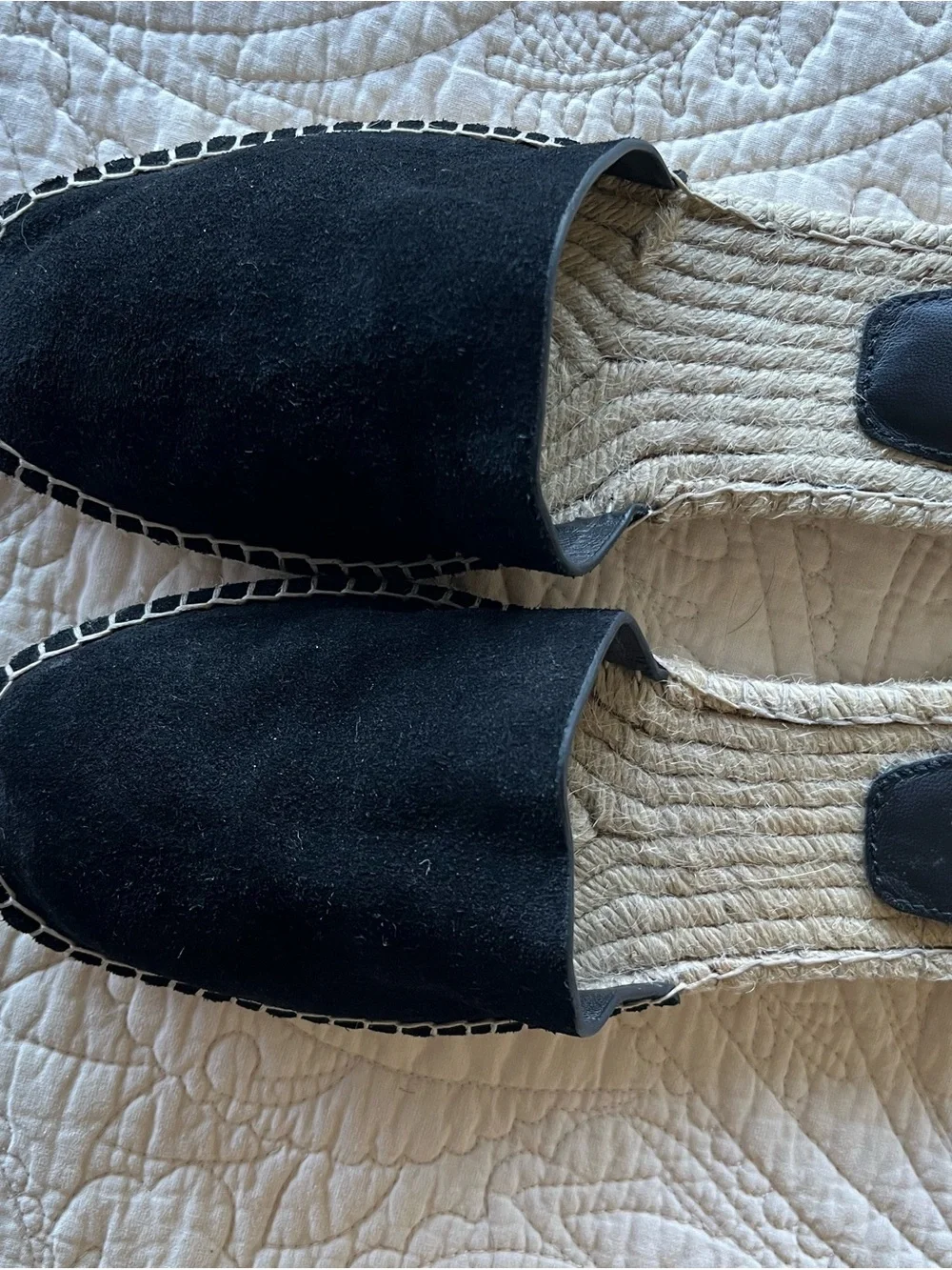 Doen Black Suede Espadrille Slip-On Mules